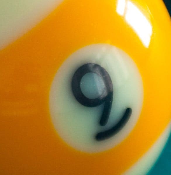 100% crop of the Billiard Ball shot at F2.0