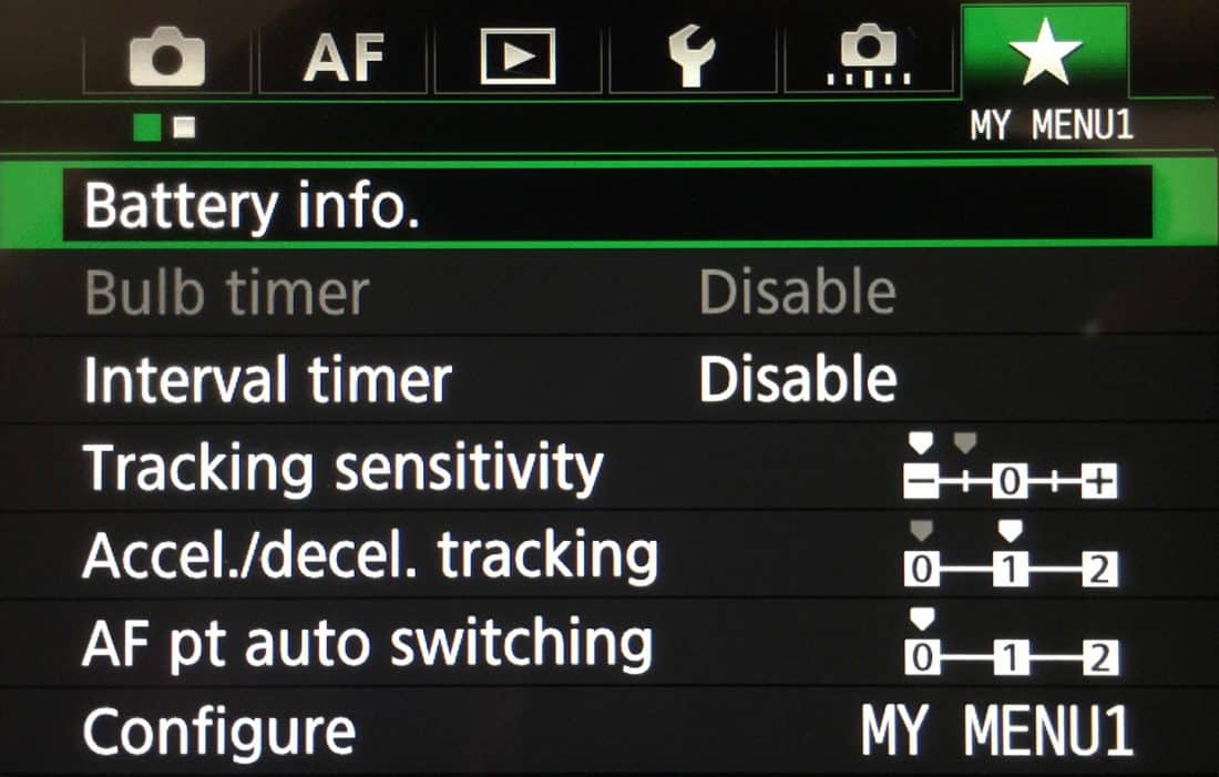 Canon EOS 5DSR Focus Settings in My Menu