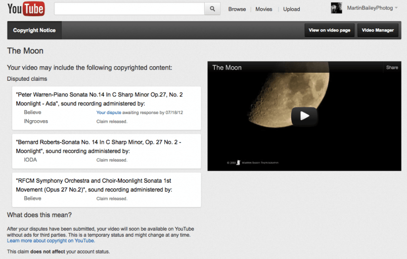 You Tube Copyright Claims