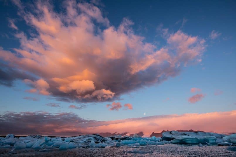 Moon and Clouds at Jökulsárlón