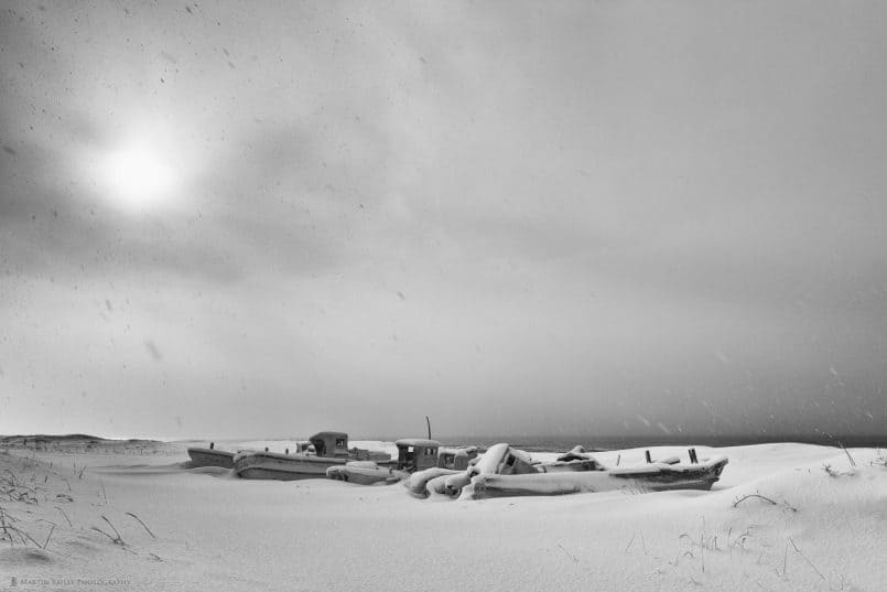 Boat Graveyard in Heavy Snow