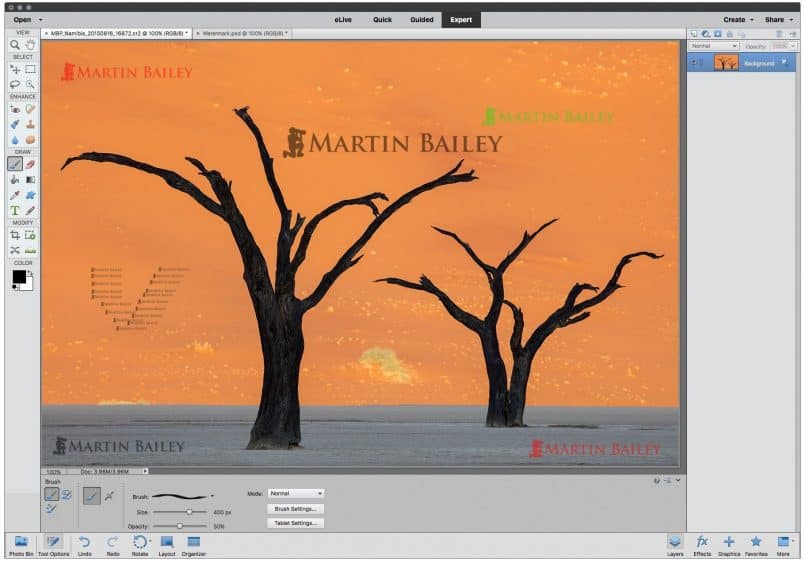 Photoshop Elements - Applying Watermark with Brush