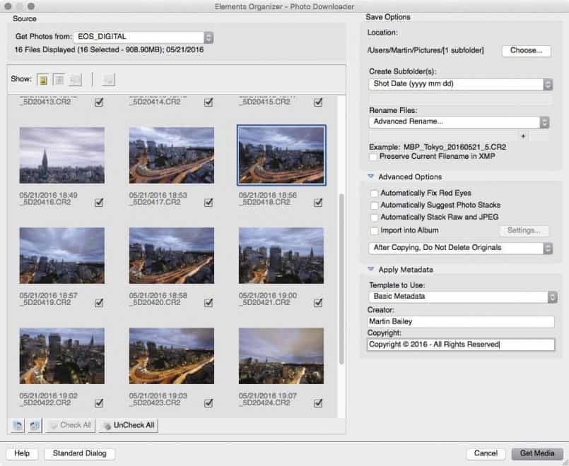 Photoshop Elements Import - Advanced Dialog