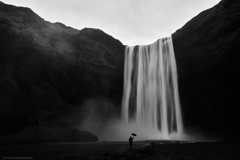 Umbrella Man at Skógafoss