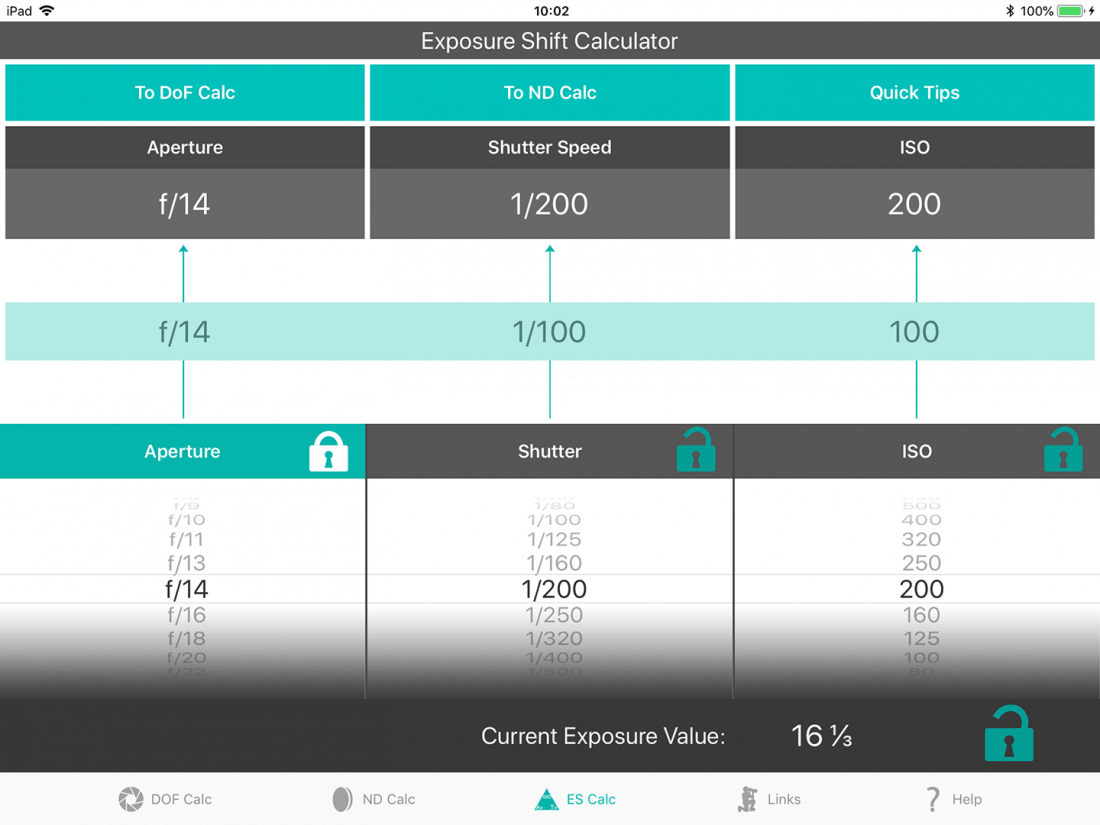 Exposure Shift Calculator Aperture Locked