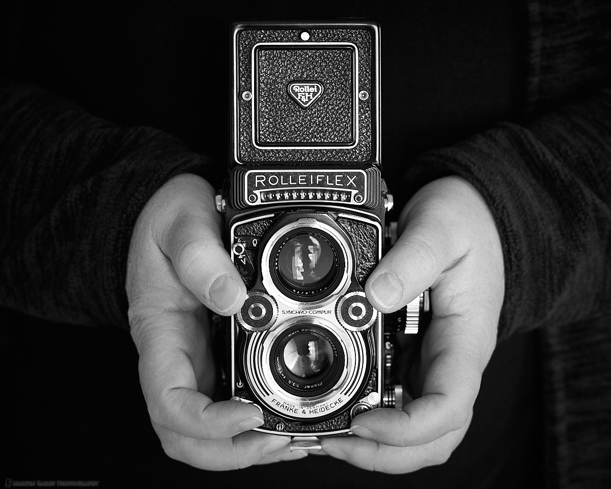 Holding the Rolleiflex 3.5F