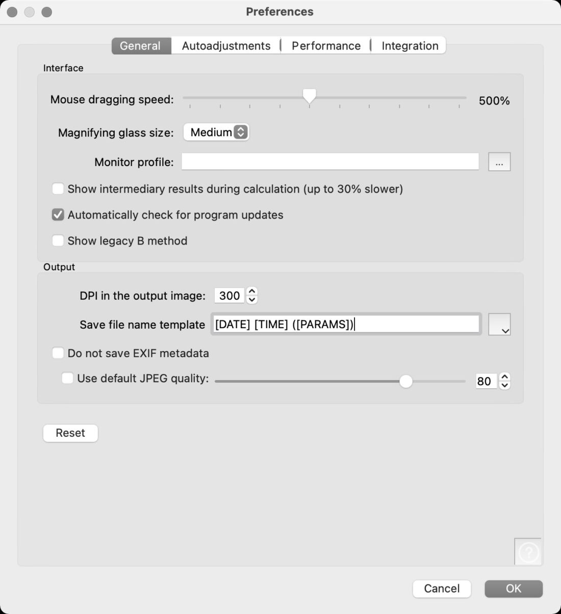 Helicon Focus General Preferences