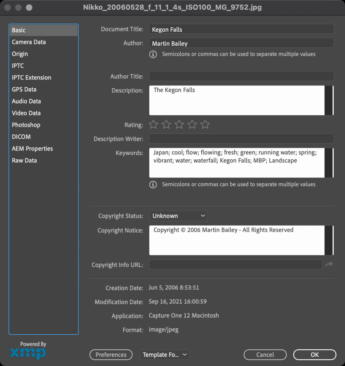 Photoshop File Info Description