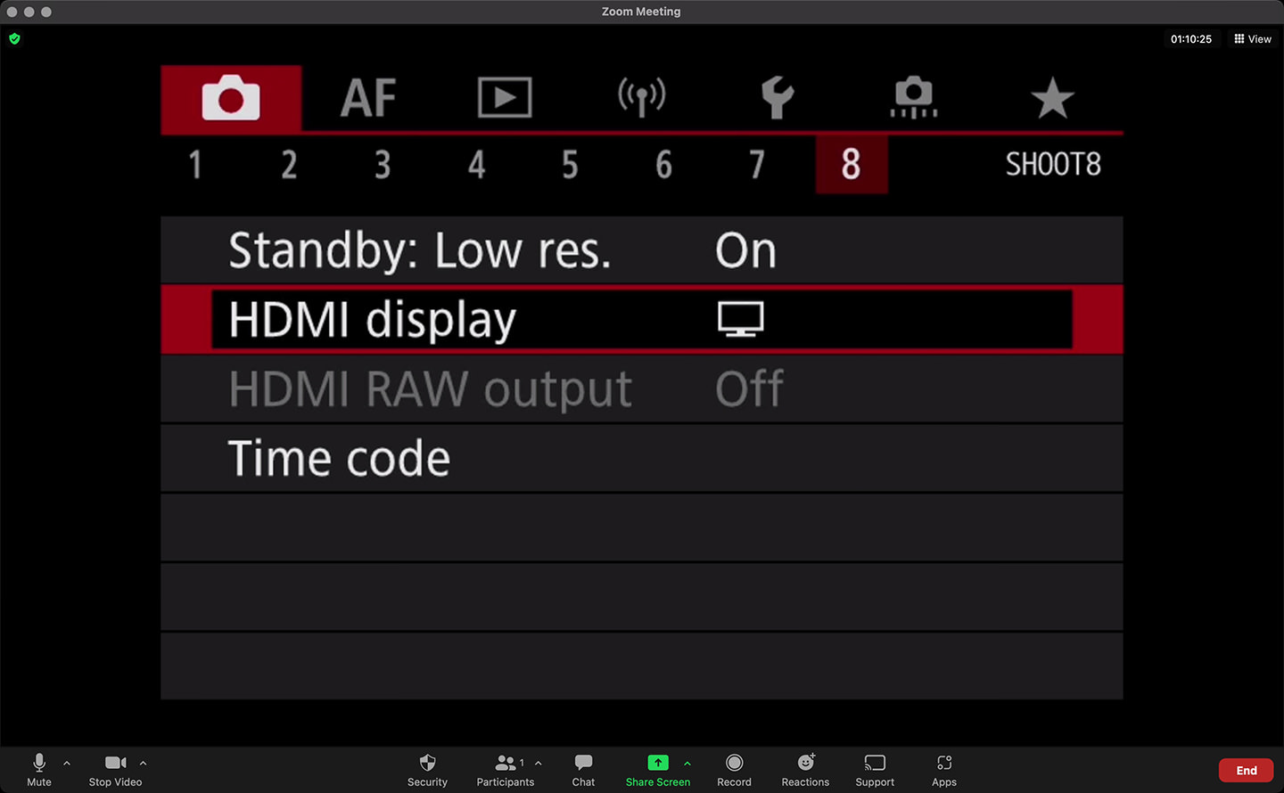 SHOOT8 Settings Screen